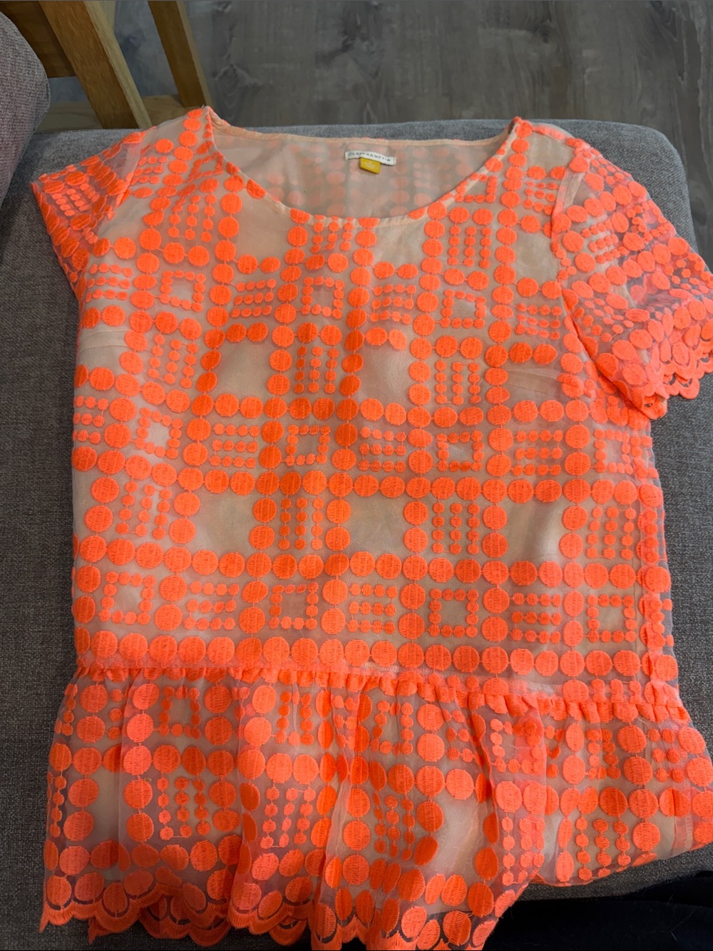 Leifsdottir - Anthropologie Neon Orange Dot Embroidered Sheer Top size 2